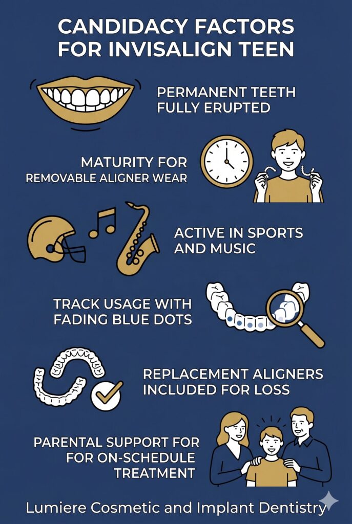 Lumiere Cosmetic and Implant Dentistry | Invisalign for Adults and Teens: What Maitland Families Need to Know Before Starting Treatment Infographic_Teen Invisalign Candidacy