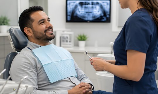 Dentist examining patient teeth during a dental exam
