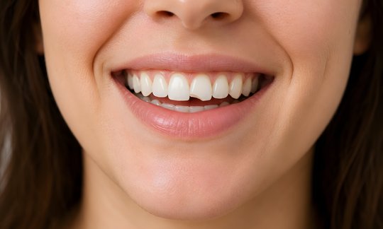 Woman with a chipped front tooth before cosmetic dental bonding repair